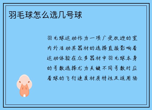 羽毛球怎么选几号球