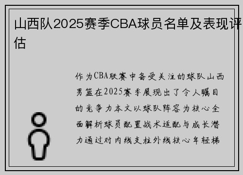 山西队2025赛季CBA球员名单及表现评估